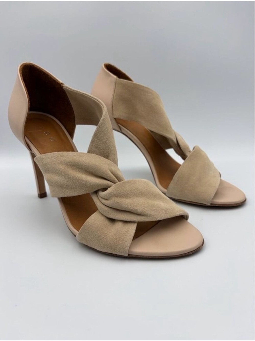 Beige Knotted Suede High Heel Sandals - Women